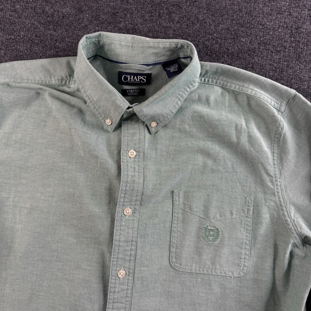CHAPS Stretch Oxford Button Down Shirt Mens Green Size XL EUC